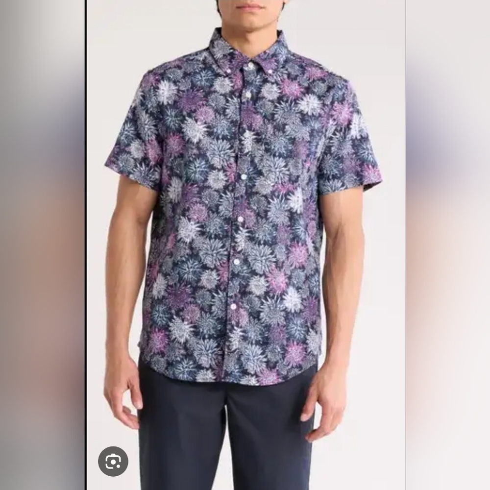ORIGINAL PENGUIN Botanical Short Sleeve Button-Up Shirt LINEN PERFECT SHAPE